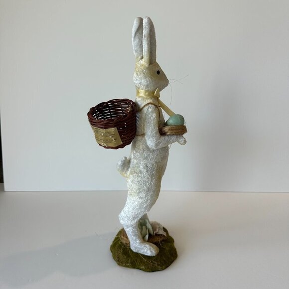 Maisons De Vente Vintage 16" Velvet Bunny Rabbit with Eggs & Basket Easter Decor - Picture 2 of 8